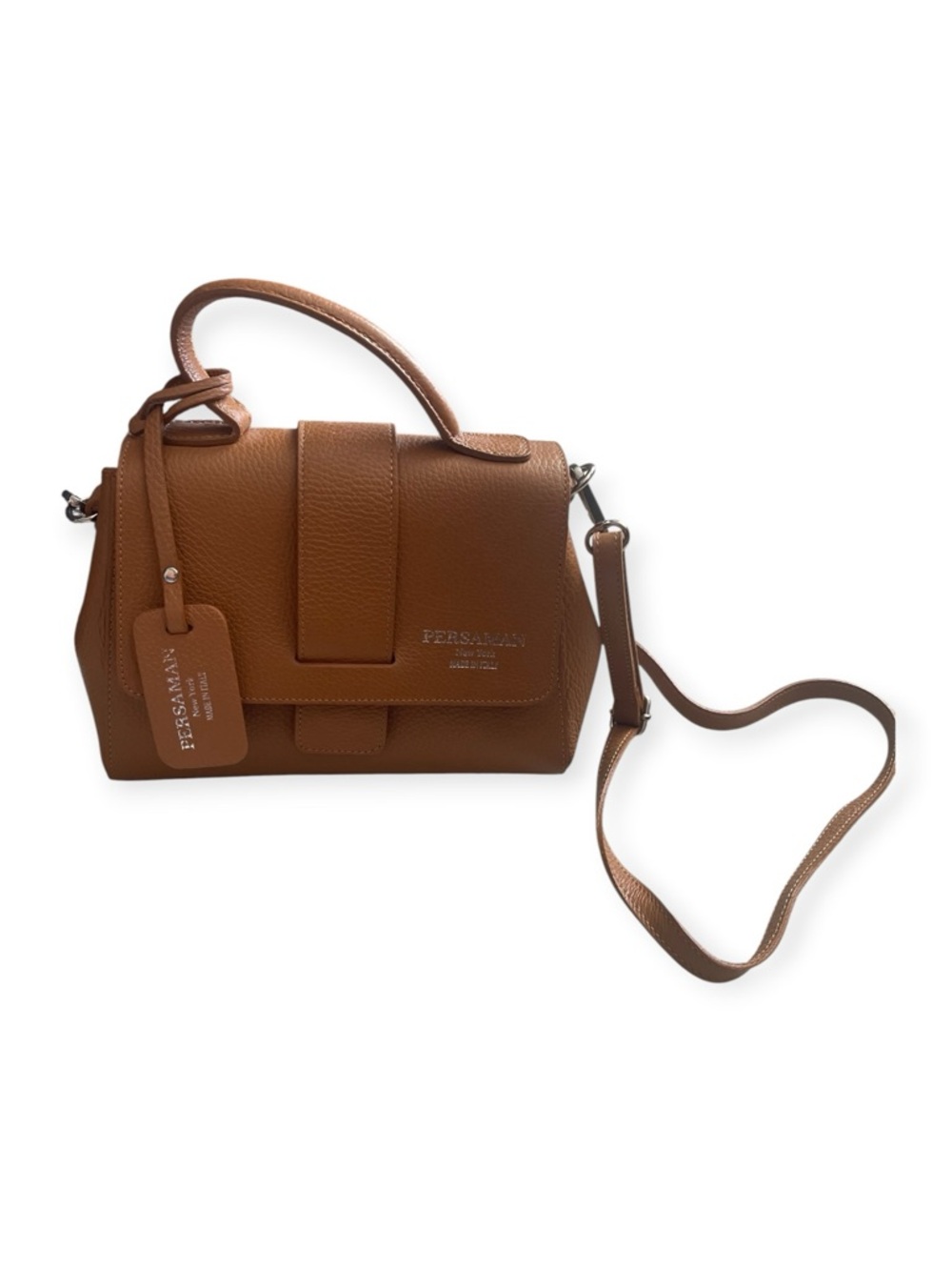 Persaman New York Brown Leather Structured Satchel with Strap